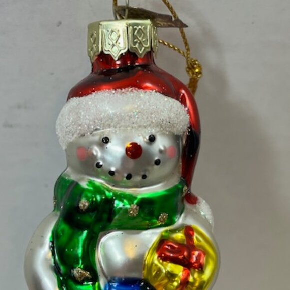 VTG Santa Snowman Hand Blown Glass Glitter Christmas Tree Ornament 1.5"x3.5" - Picture 3 of 5
